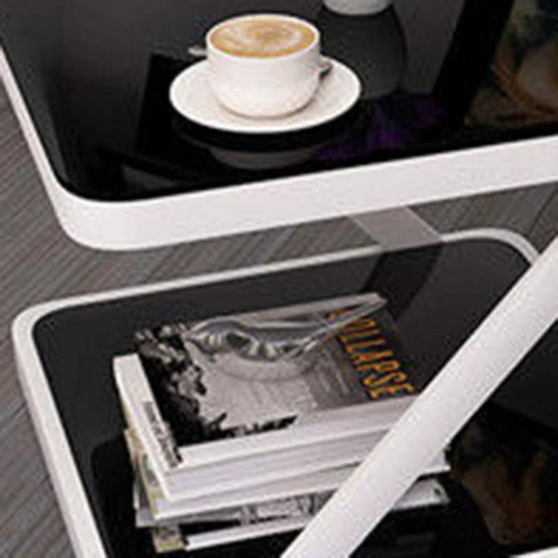 Modern Minimalist Tempered Glass Steel Z-Shaped Rounded End Table With 2-Tier For Living Room