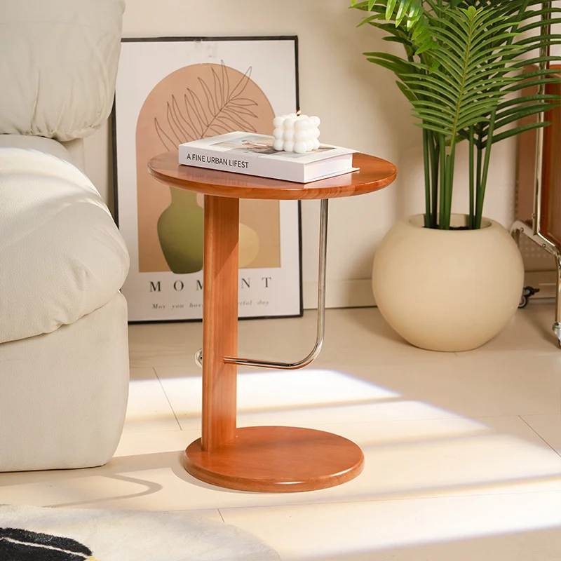 Traditional Vintage Round Rubberwood Carbon Steel Side Table For Living Room