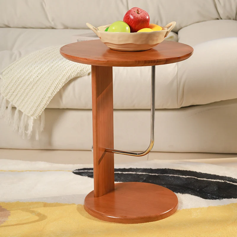 Traditional Vintage Round Rubberwood Carbon Steel Side Table For Living Room