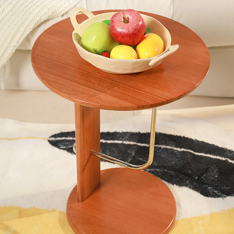 Traditional Vintage Round Rubberwood Carbon Steel Side Table For Living Room