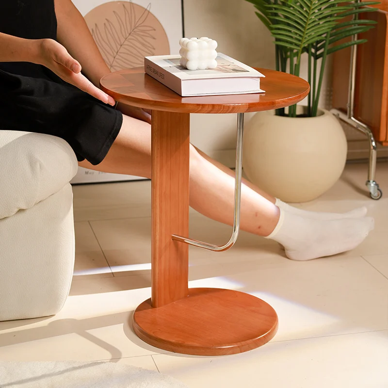 Traditional Vintage Round Rubberwood Carbon Steel Side Table For Living Room