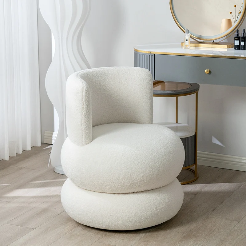 Contemporary Simplicity Round Sherpa Fabric Pine Wood Frame Swivel Vanity Stool For Bedroom