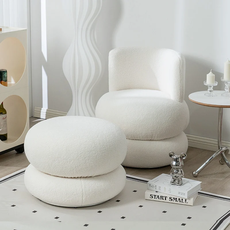 Contemporary Simplicity Round Sherpa Fabric Pine Wood Frame Swivel Vanity Stool For Bedroom
