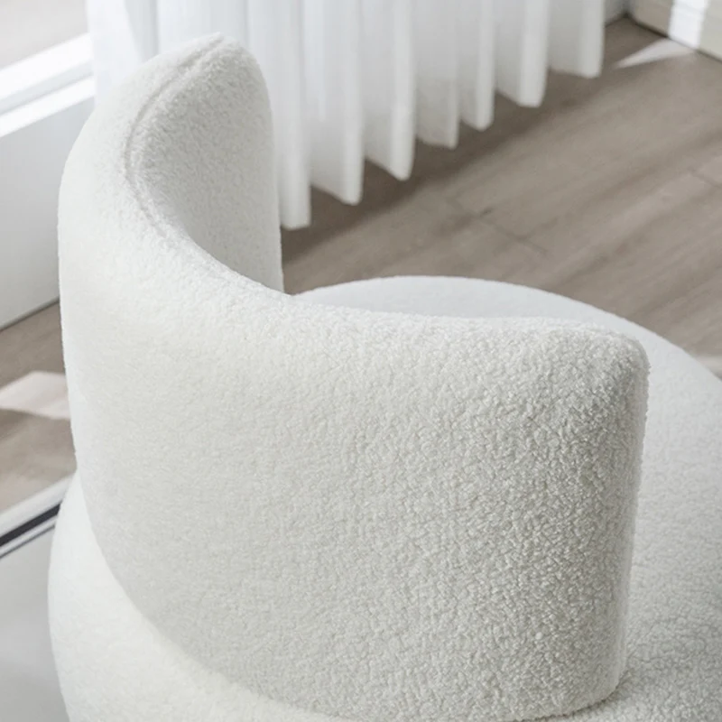 Contemporary Simplicity Round Sherpa Fabric Pine Wood Frame Swivel Vanity Stool For Bedroom