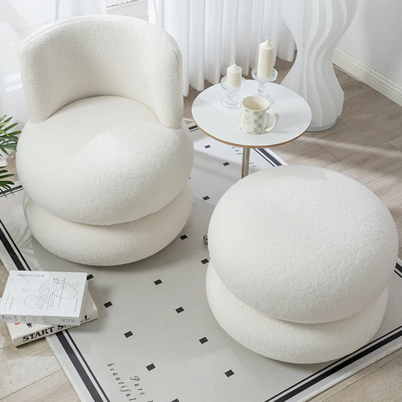 Contemporary Simplicity Round Sherpa Fabric Pine Wood Frame Swivel Vanity Stool For Bedroom