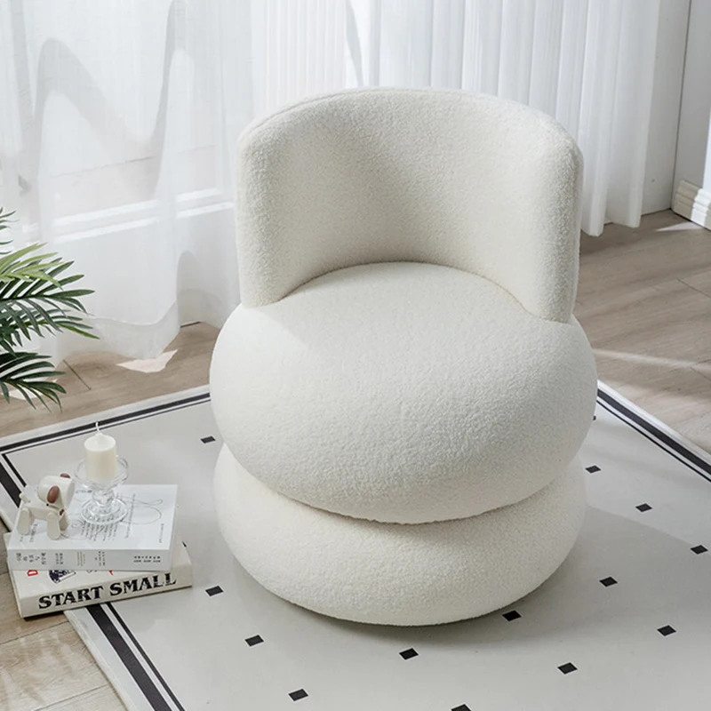 Contemporary Simplicity Round Sherpa Fabric Pine Wood Frame Swivel Vanity Stool For Bedroom
