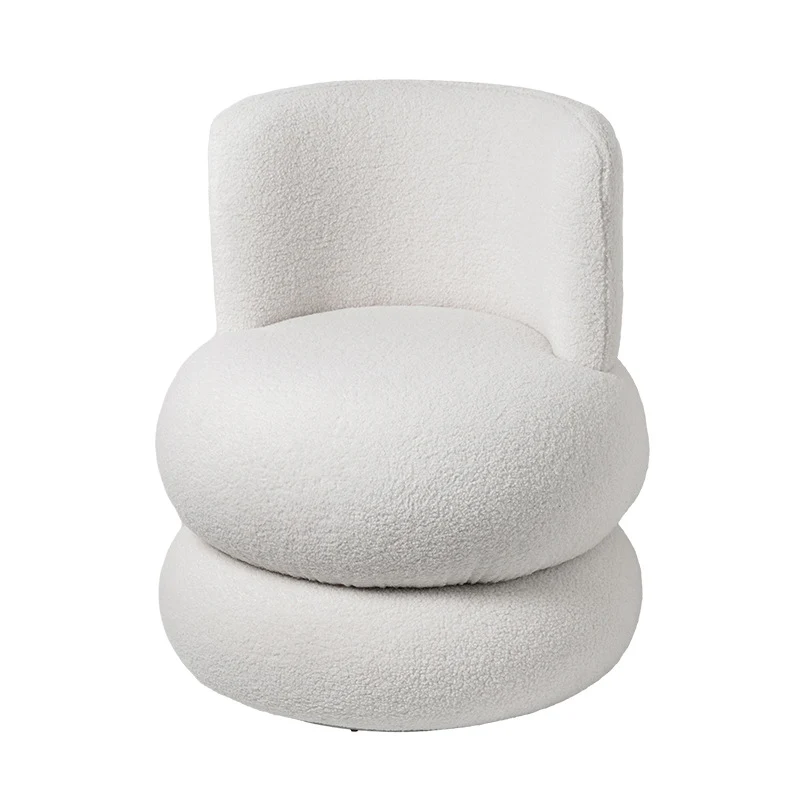 Contemporary Simplicity Round Sherpa Fabric Pine Wood Frame Swivel Vanity Stool For Bedroom
