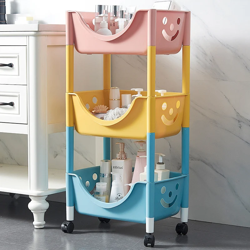 Contemporary Scandinavian PP End Table With Wheels 3-Tier Toy & Snack Storage Rack For Living Room