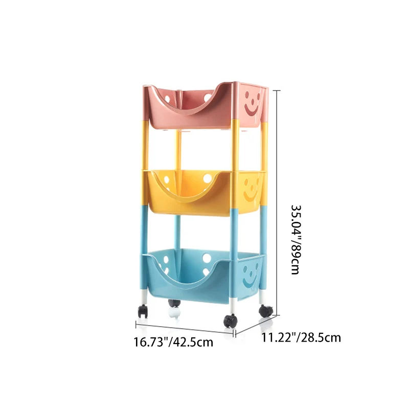 Contemporary Scandinavian PP End Table With Wheels 3-Tier Toy & Snack Storage Rack For Living Room