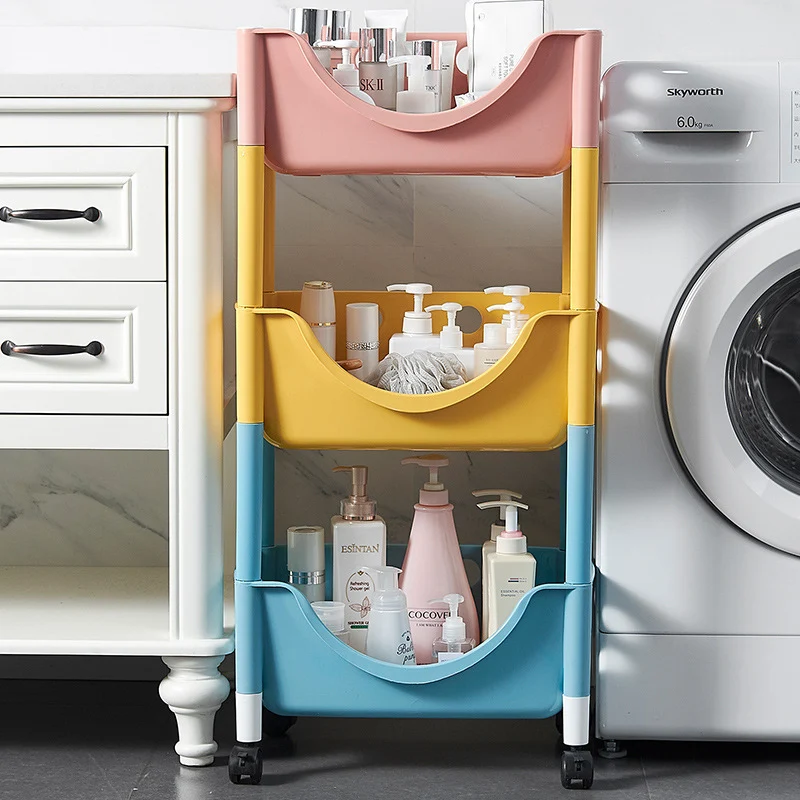 Contemporary Scandinavian PP End Table With Wheels 3-Tier Toy & Snack Storage Rack For Living Room
