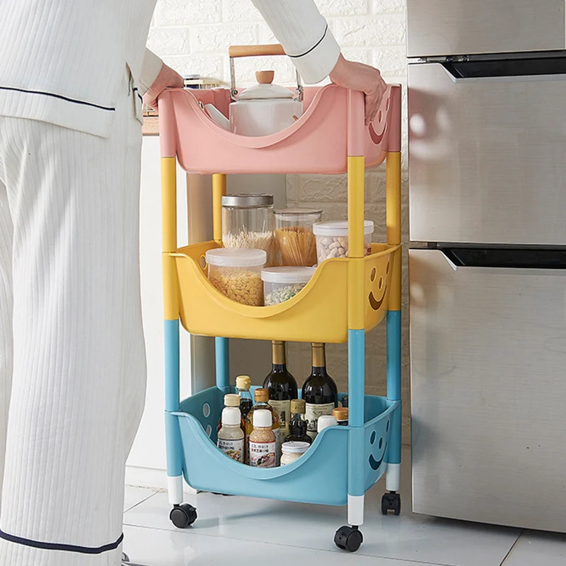 Contemporary Scandinavian PP End Table With Wheels 3-Tier Toy & Snack Storage Rack For Living Room