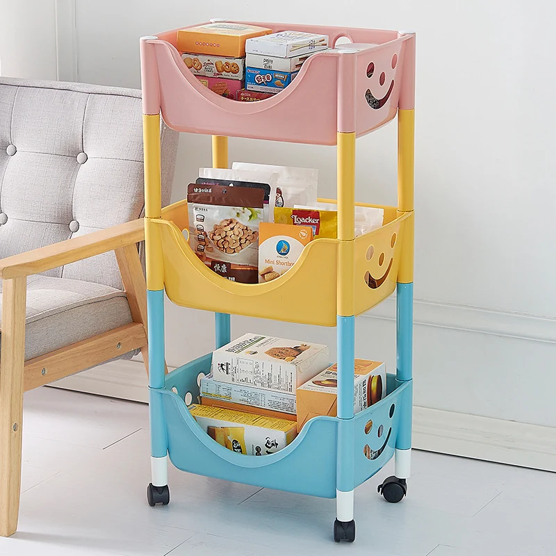 Contemporary Scandinavian PP End Table With Wheels 3-Tier Toy & Snack Storage Rack For Living Room