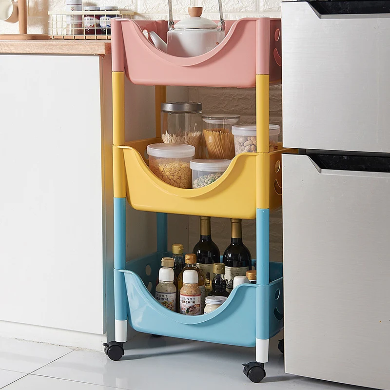 Contemporary Scandinavian PP End Table With Wheels 3-Tier Toy & Snack Storage Rack For Living Room