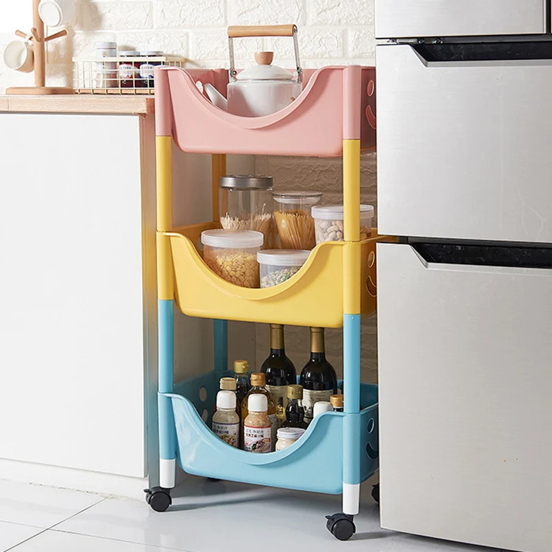 Contemporary Scandinavian PP End Table With Wheels 3-Tier Toy & Snack Storage Rack For Living Room