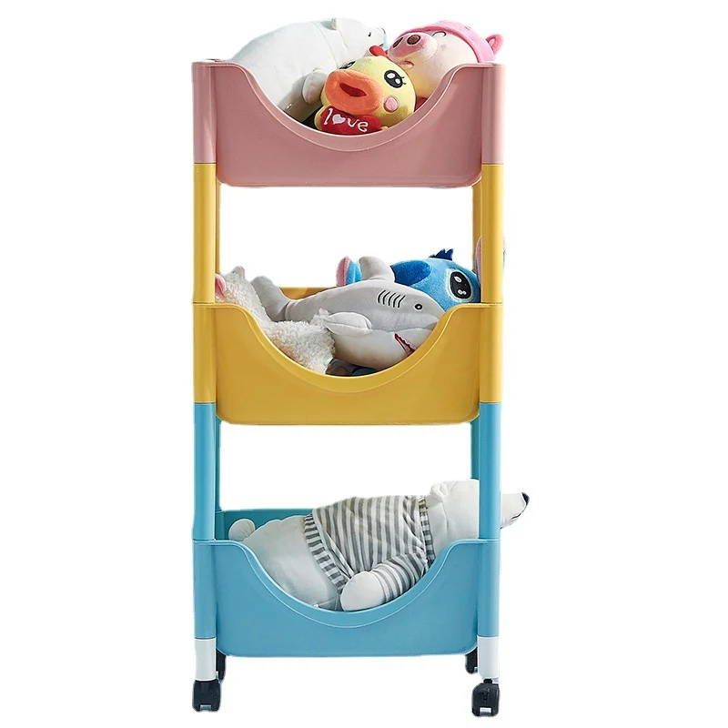 Contemporary Scandinavian PP End Table With Wheels 3-Tier Toy & Snack Storage Rack For Living Room