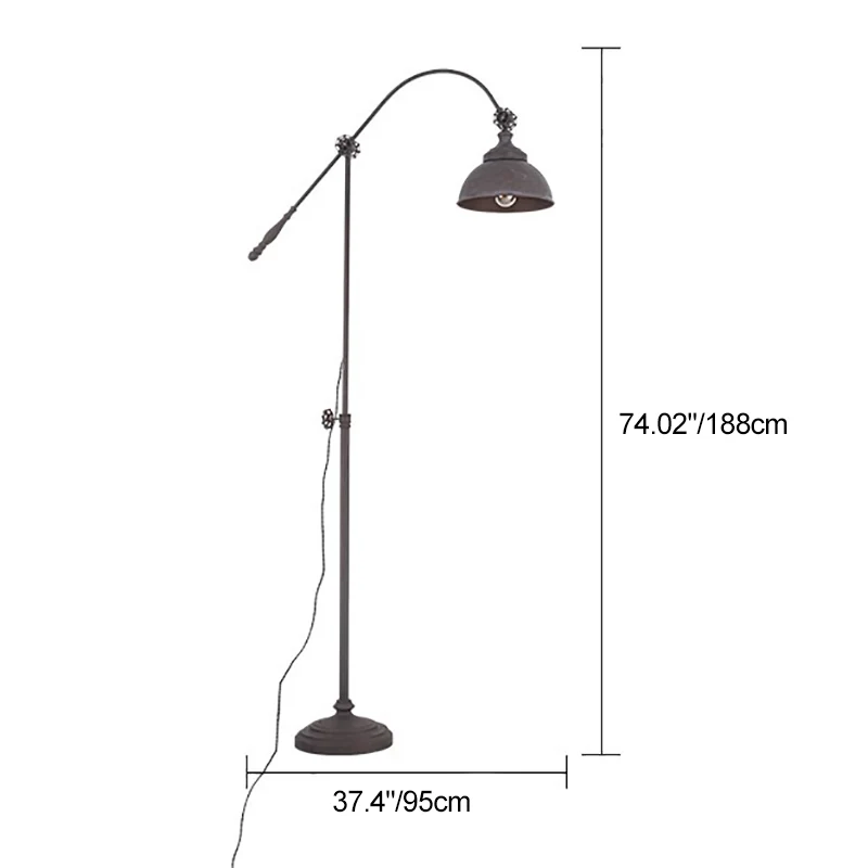 Traditional Colonial Distressed Iron Rotatable Semicircle Shade Adjustable Rod 1-Light Standing Floor Lamp For Bedroom