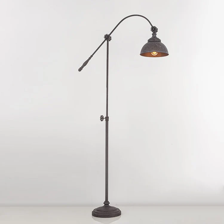 Traditional Colonial Distressed Iron Rotatable Semicircle Shade Adjustable Rod 1-Light Standing Floor Lamp For Bedroom