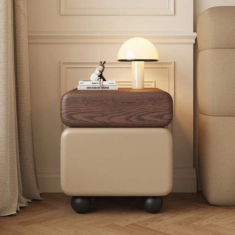 Traditional Vintage Square & Rectangular MDF Solid Wood Plywood Wood Pine Wood Microfiber Leather Nightstand 2-Drawer for Bedroom