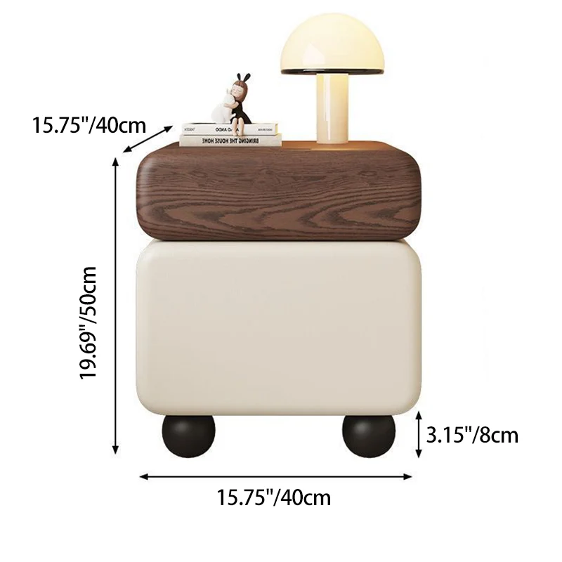 Traditional Vintage Square & Rectangular MDF Solid Wood Plywood Wood Pine Wood Microfiber Leather Nightstand 2-Drawer for Bedroom