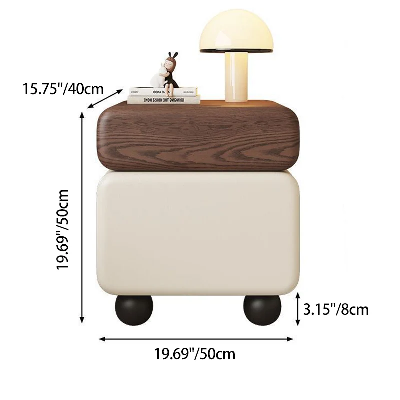 Traditional Vintage Square & Rectangular MDF Solid Wood Plywood Wood Pine Wood Microfiber Leather Nightstand 2-Drawer for Bedroom