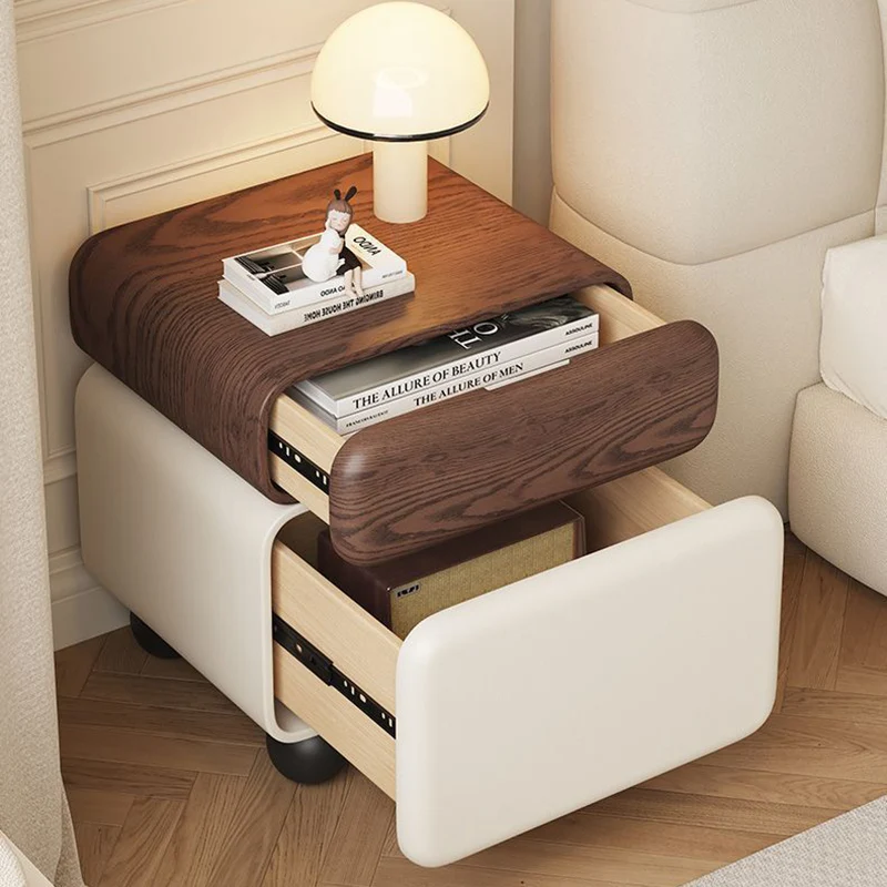 Traditional Vintage Square & Rectangular MDF Solid Wood Plywood Wood Pine Wood Microfiber Leather Nightstand 2-Drawer for Bedroom