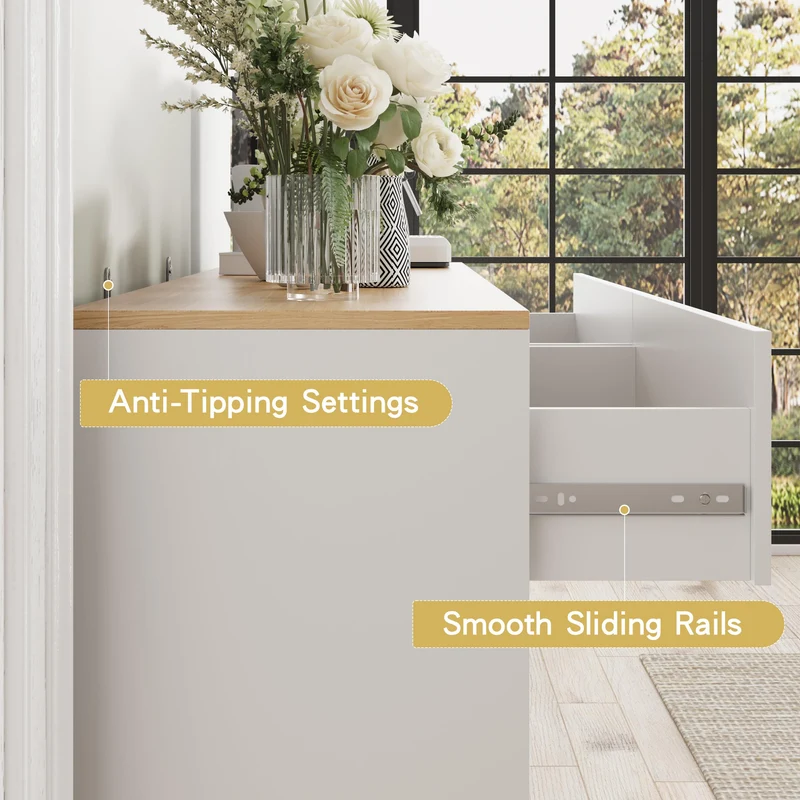 Farmhouse 6 Drawers Dresser White Storage Cabinet with Gold Handles