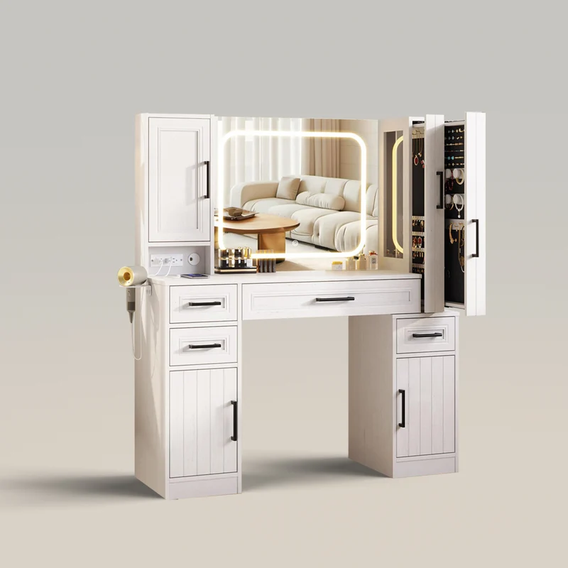 Large Makeup Vanity Desk with Sliding Jewelry Storage Shelves