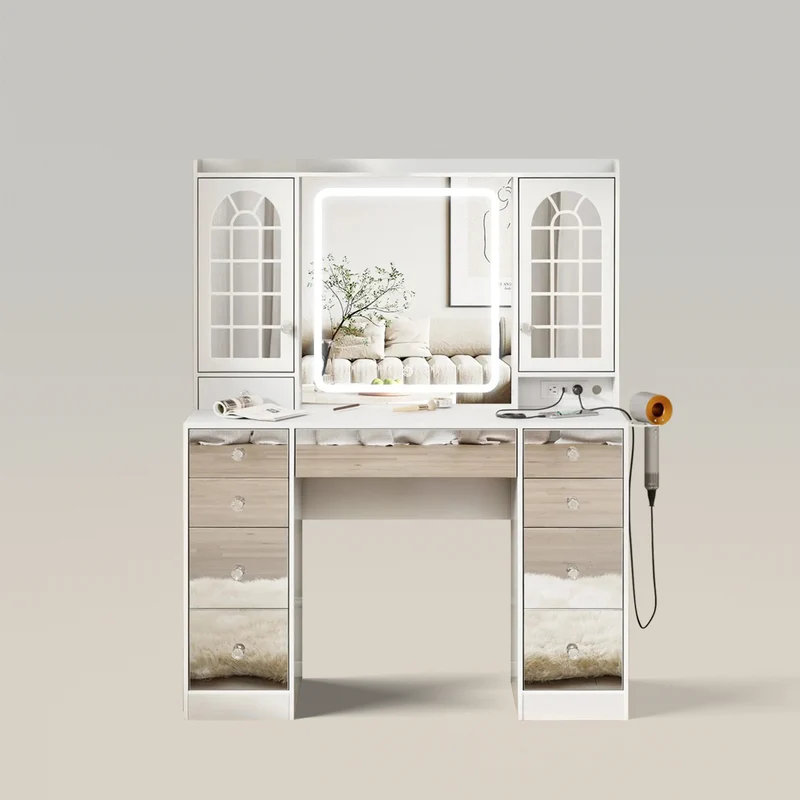 Large Makeup Vanity Desk with Storage Cabinet and 9 Drawer