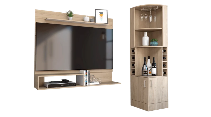 Combo para Sala Salermo, Incluye Bar Esquinero y Panel TV
