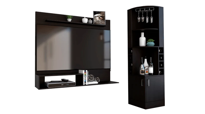 Combo para Sala Ravena, Incluye Bar Esquinero y Panel TV