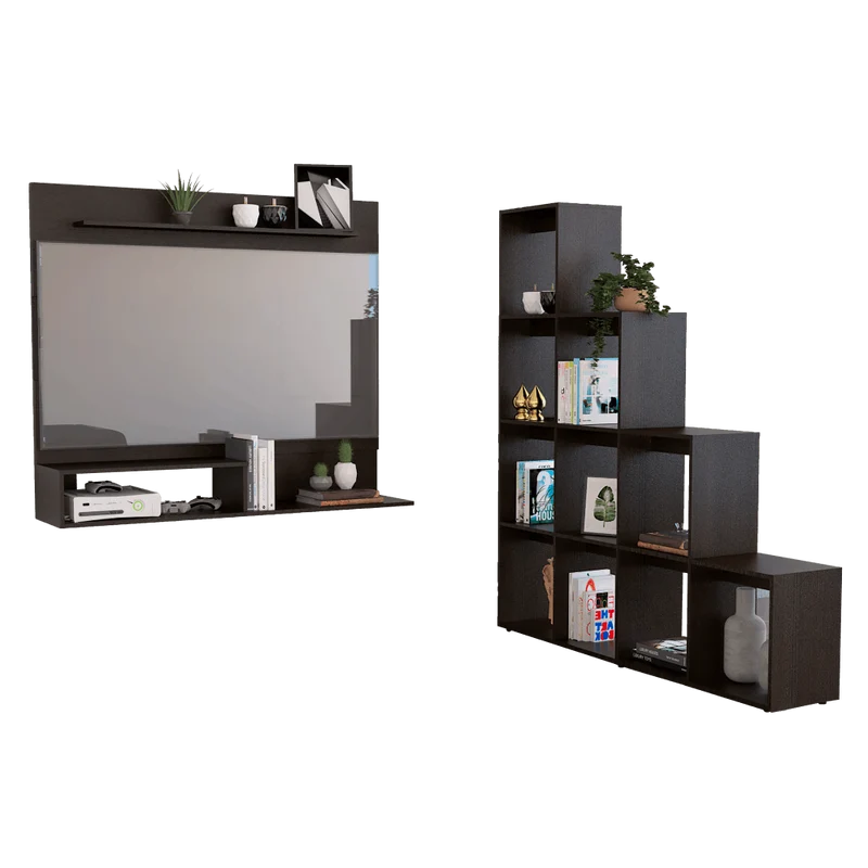 Combo para Sala Oconnel, Incluye Panel TV y Biblioteca Escalera
