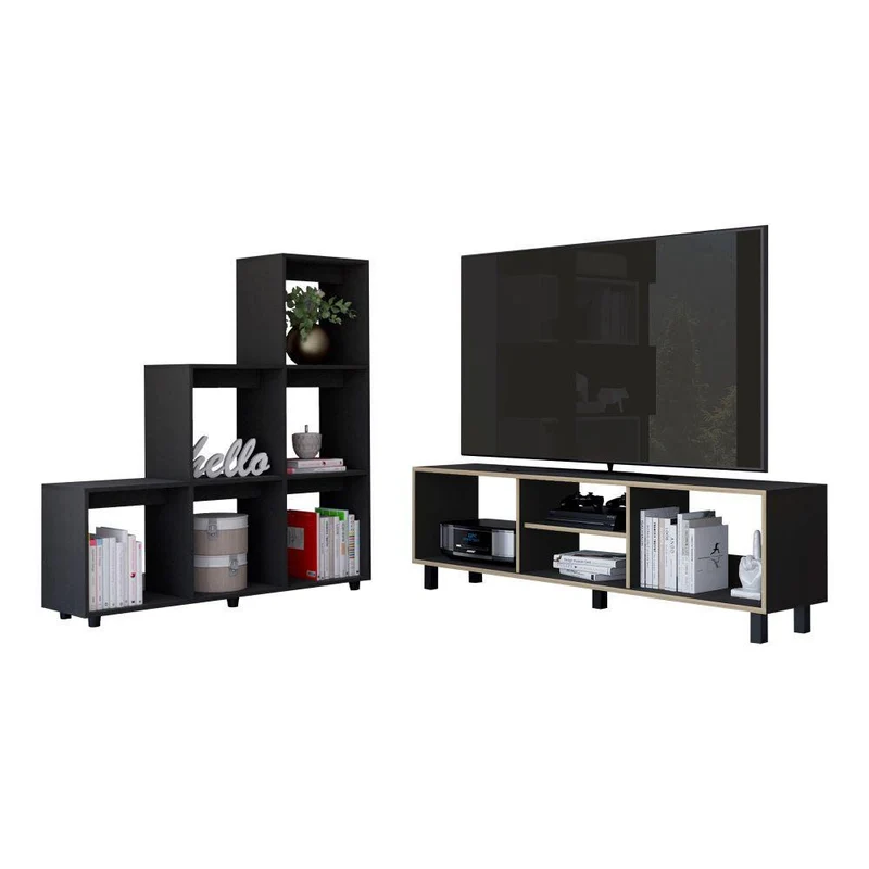Combo para Sala Montecarlo, Incluye Mesa para TV y Biblioteca Escalera