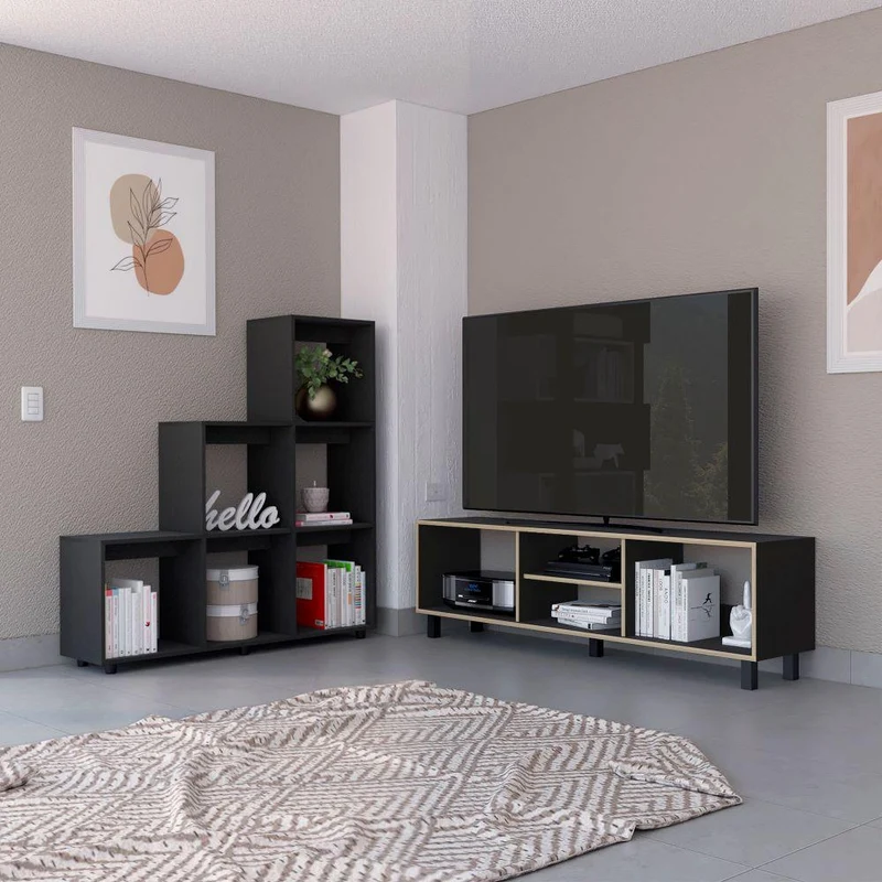 Combo para Sala Montecarlo, Incluye Mesa para TV y Biblioteca Escalera