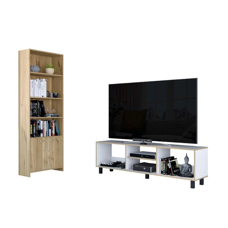 Combo para Sala Janeiro, Incluye Mesa para TV y Biblioteca