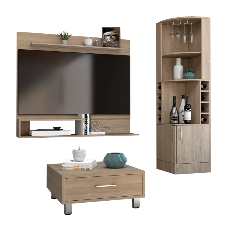 Combo para Sala Aruba, Incluye Bar Esquinero, Panel TV y Mesa de Centro