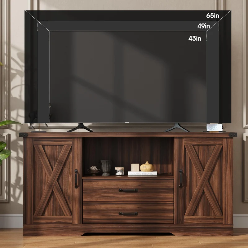Farmhouse TV Stand for 65 Inch TV Television Stands with Drawers