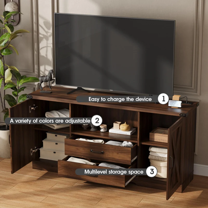 Farmhouse TV Stand for 65 Inch TV Television Stands with Drawers