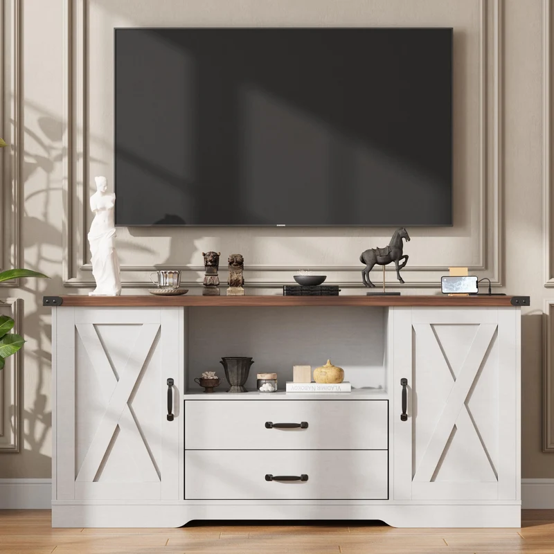 Farmhouse TV Stand for 65 Inch TV Television Stands with Drawers