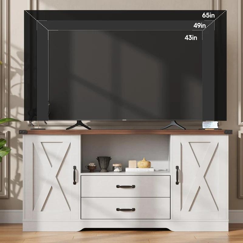 Farmhouse TV Stand for 65 Inch TV Television Stands with Drawers