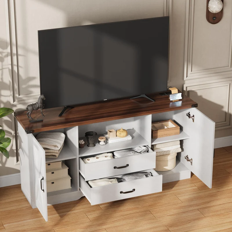 Farmhouse TV Stand for 65 Inch TV Television Stands with Drawers