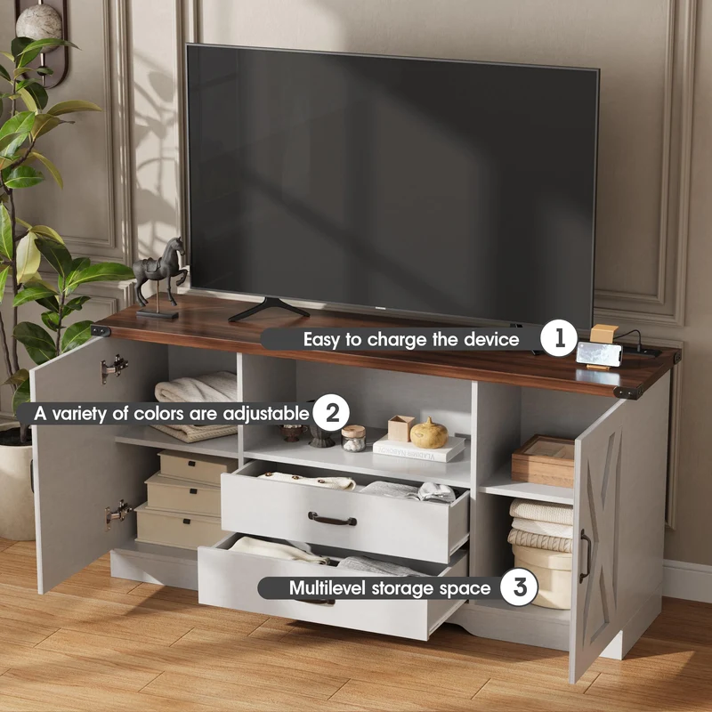 Farmhouse TV Stand for 65 Inch TV Television Stands with Drawers