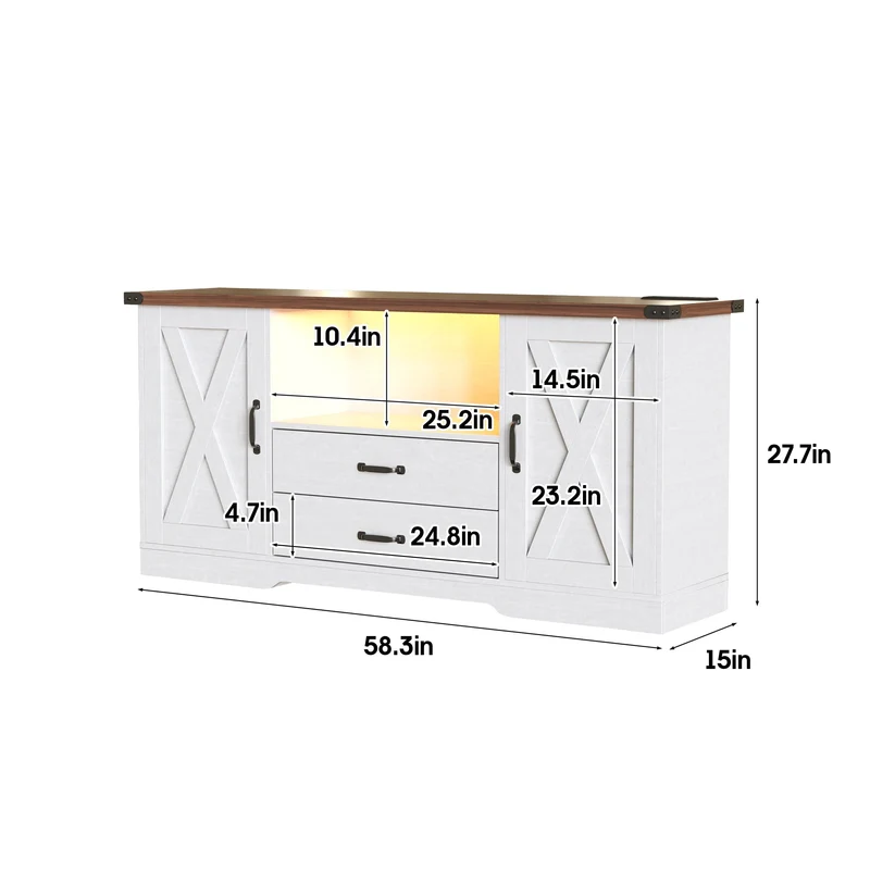 Farmhouse TV Stand for 65 Inch TV Television Stands with Drawers