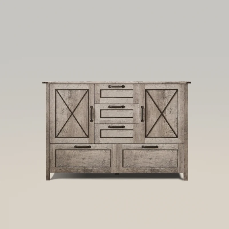 Farmhouse Buffet Table Sideboard Cabinet with 2 Doors and 5 Drawers