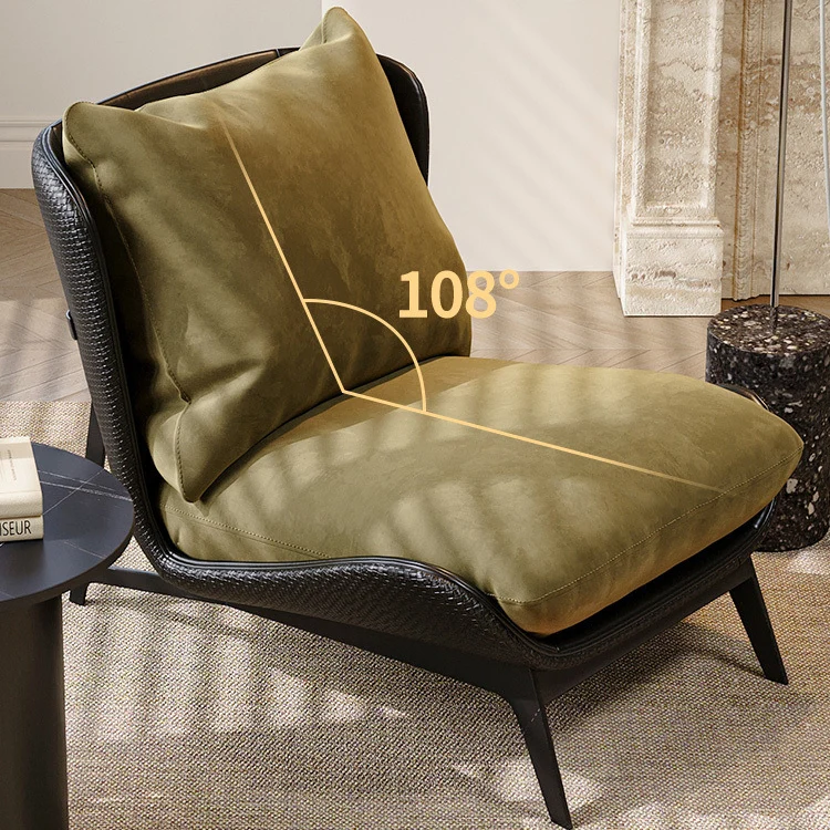 Traditional Vintage L-Shape Velvet Faux Nappa Leather Cotton Carbon Steel Single Person Lazy Sofa Backrest Armless For Living Room