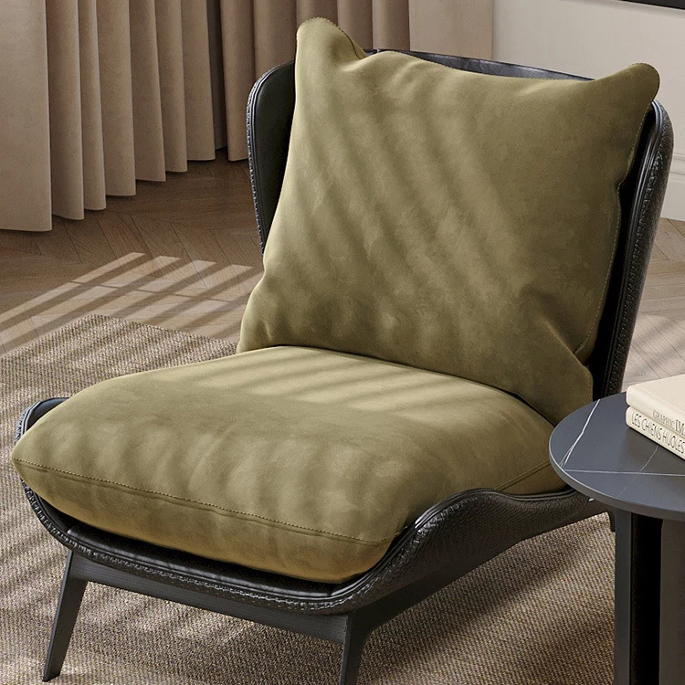 Traditional Vintage L-Shape Velvet Faux Nappa Leather Cotton Carbon Steel Single Person Lazy Sofa Backrest Armless For Living Room