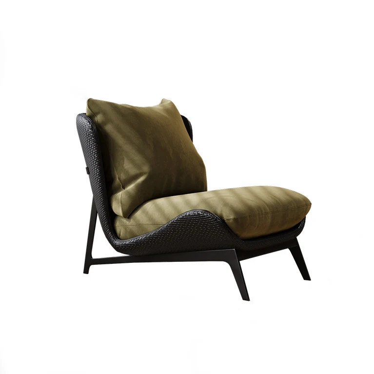 Traditional Vintage L-Shape Velvet Faux Nappa Leather Cotton Carbon Steel Single Person Lazy Sofa Backrest Armless For Living Room
