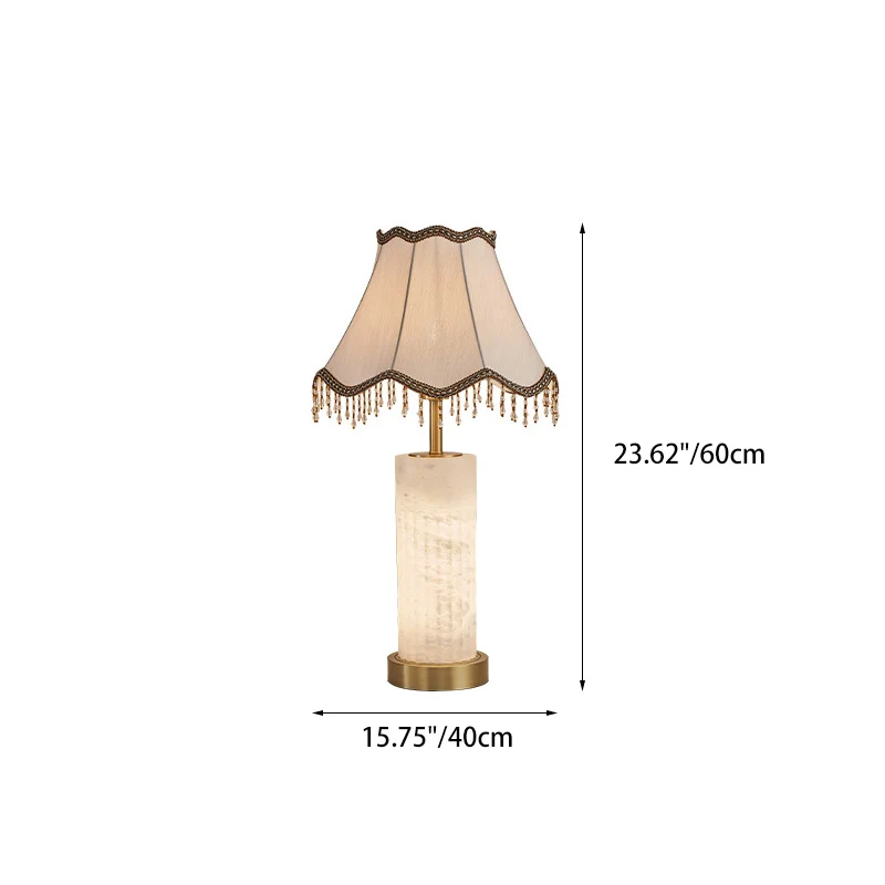 Traditional Chinese Alabaster Brass Fabric Umbrella-Shaped 1-Light Table Lamp For Bedroom