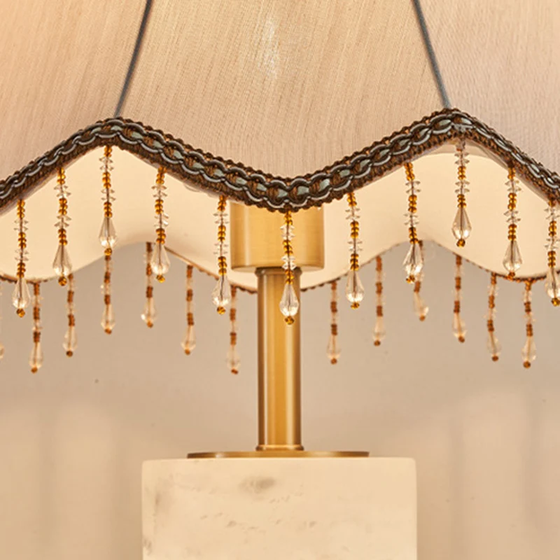 Traditional Chinese Alabaster Brass Fabric Umbrella-Shaped 1-Light Table Lamp For Bedroom