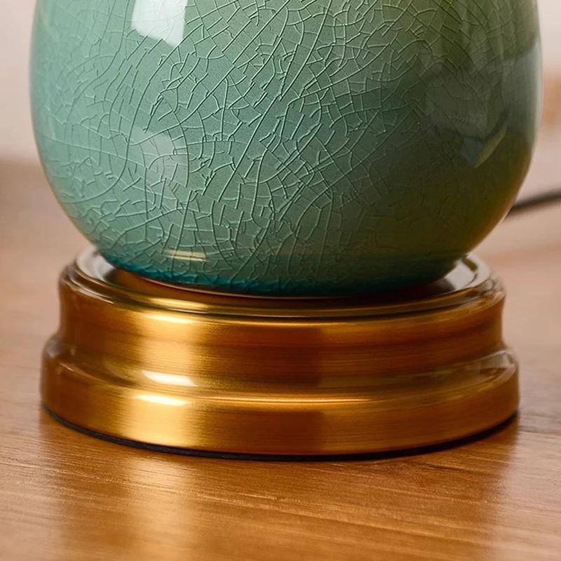 Traditional Vintage Ceramic Glass Metal Teardrop Half-Dome 1-Light Table Lamp For Bedroom