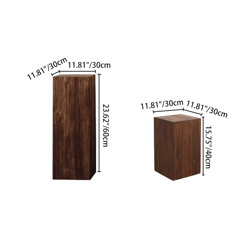 Traditional Vintage Column Distressed Wood Grain Pine Wood End Table For Living Room